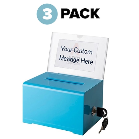 Adiroffice Acrylic Locking Suggestion Box with Message Display, PK3 ADI637-BLU-3pk